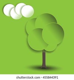 Tree and cloud
tree with a brown trunk and a cloud of paper circles with shadows on a green background