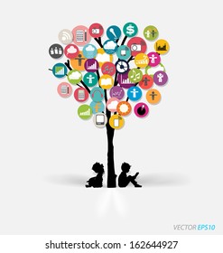 Tree with cloud of colorful application. Vector illustration.