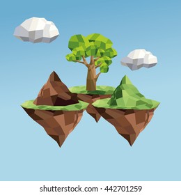 tree and cloud icon. Polygonal image. vector graphic