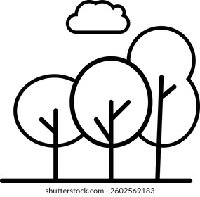 Tree and Cloud Icon Representing Forest Conservation, Clean Air, Eco Parks, and Natural Environment Protection with Transparent Background