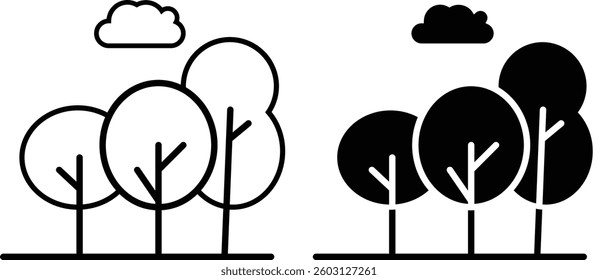Tree and Cloud Icon Representing Forest Conservation, Clean Air, Eco Parks, and Natural Environment Protection with Transparent Background