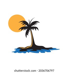 TREE COCONUT SUNSET ON THE SEA MASCOT LOGO SYMBOLS VECTOR ILLUSTRATION DESIGN