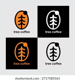 Diseño de logotipo de café de árbol con grano de café y símbolo de hoja. Ideal para cafeterías, cafeterías, asadores, marcas ecológicas, productos orgánicos, envases, etiquetas, menús, señalización y marca digital. Ilustración de estilo Vector limpio adecuado para uso profesional de marca y marketing.