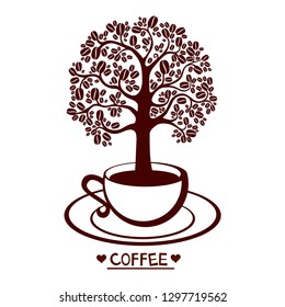 Tree Coffee Logo Design Template. Coffee tree isolated on white background.  illustration for labels, packs, tag design. vector illustration 