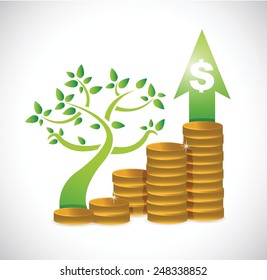 tree coin dollar graph illustration design over a white background