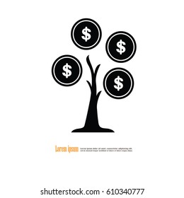 Tree with coin icon.finance concept. Vector illustration.