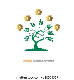 Tree with coin icon.finance concept. Vector illustration.