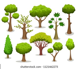 Tree collection. Cartoon natural trees clipart isolated on white background for naturally vector illustrations