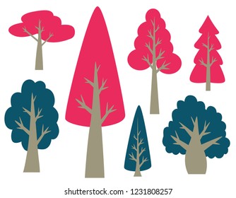 Tree collection in a child drawing style