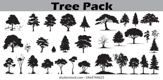 Tree collection, different tree vectors   tree simple silhouettes   Pine icon set. Fir tree vector set.