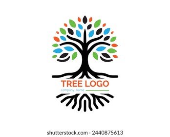 Tree collection in flat style,Logo template design,Tree logo collection style,Coloured logo template design,