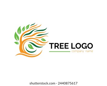 Colección de árbol en estilo plano, Diseño de plantilla de logotipo, Estilo de colección de logotipo de árbol, Diseño de plantilla de logotipo de color,