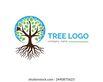 Baumkollektion im flachen Stil, Logo-Schablonendesign, Baumlogo-Sammlungsstil, Farbiges Logo-Schablonendesign,