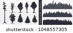 Tree collection, Forest silhouette, isolated on white, vector illustration.