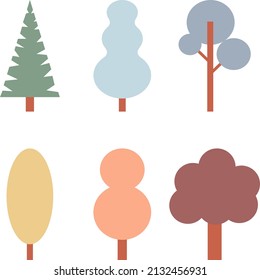 Tree collection with nice colors. Set of trees with nice shapes. Vectors set.