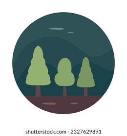 Tree collection in vector flat design green leaf night background illustration design 