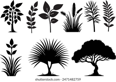 tree collection vector, Free vector set of plant and tree silhouette
