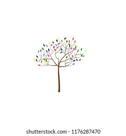Tree with Color Leafs. Vector Illustration.