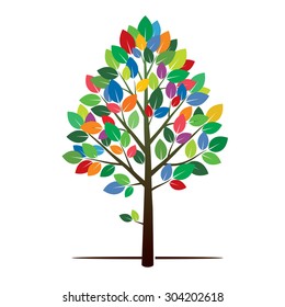 Tree and Color Leafs. Vector Illustration.