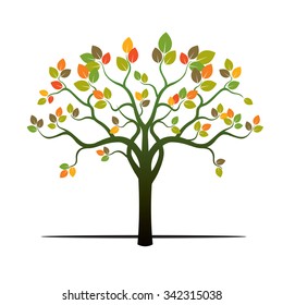 Tree and Color Leafs. Vector Illustration.