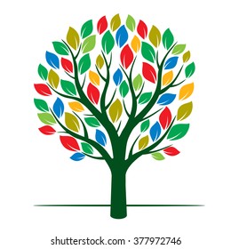 Tree and Color Leafs. Vector Illustration.