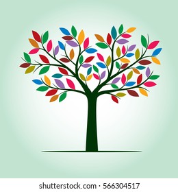 Tree and Color Leafs. Vector Illustration.