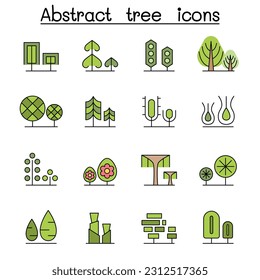Tree color line icon set