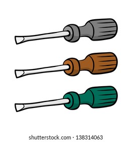 tree color of screwdriver, vector cartoon, illustration / isolated on white background.