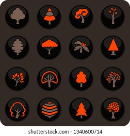 Tree color vector icons on dark background for user interface design