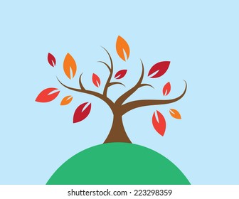 Tree with colored leaves in the fall 