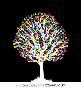 Tree with colored leaves isolated on black background