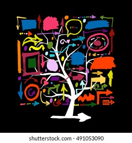 Tree with colorful arrows, sketch for your design. Vector illustration