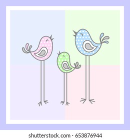Tree colorful birds polka dot, family singing birds