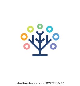 Tree with Colorful Circle Leaves, Diversity Community Nature Logo Design Vector