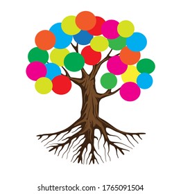 Tree with colorful circle leaves vector illustration, isolated on white