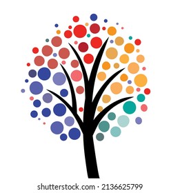 Tree with colorful dots abstract concepts, Abstract illustration Four seasonsTree vector on a white background.