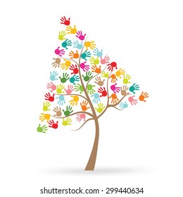 Tree with colorful finger prints vector