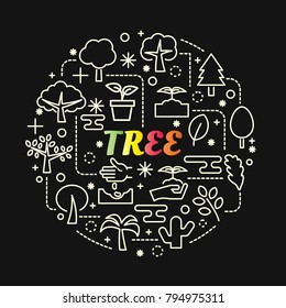 tree colorful gradient with line icons set, vector editable stroke