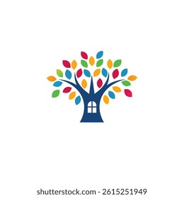 Tree with colorful leaf simple minimalist vector