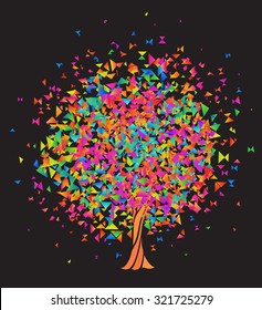 Tree with colorful leaves in the form of butterflies flying. Metaphor. eps8. 