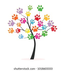  Tree with colorful paw prints backgroud