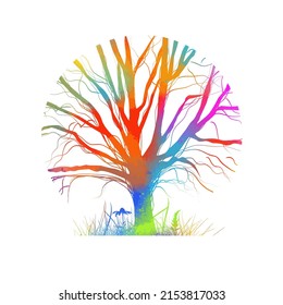 Tree colorful silhouette logo. magic rainbow tree. Vector illustration