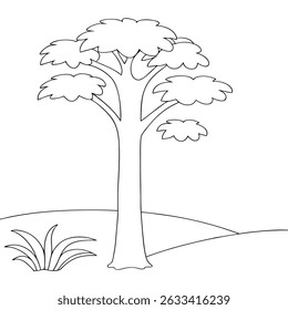 Árbol para colorear página simple y mínima ilustración de arte de línea sobre fondo blanco