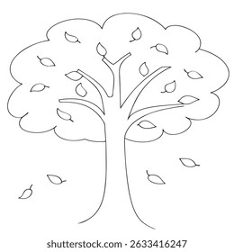 Tree coloring page simple and minimal line art illustration on white background