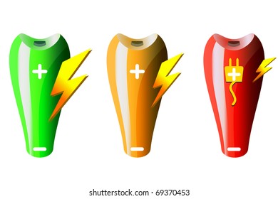 tree colors of battery with the level of energy in green orange and red