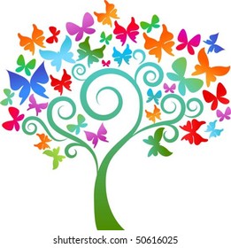 Tree with colourful butterflies