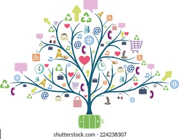 tree with communication icons. Vector illustration.