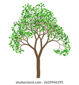 Árvore com forma compacta e folhas verdes. Projeto algorítmico fractal binário.