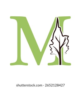 Tree Company Logo combine with letter M vector template