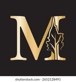 Tree Company Logo combine with letter M vector template